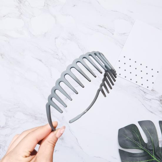 Women Non-Slip Hair Comb Hairband Solid Color Frosted Texture Bang Headband Sturdy Hair Hoop with Teeth