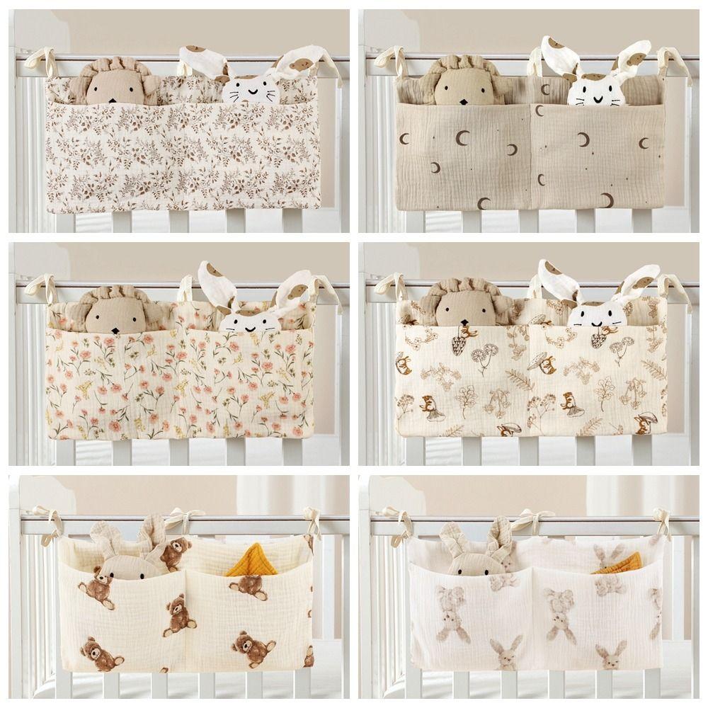 Cotton Baby Crib Storage Bag Large Capacity Newborn Bedside Bag Baby Stuff Organizer  Stroller
