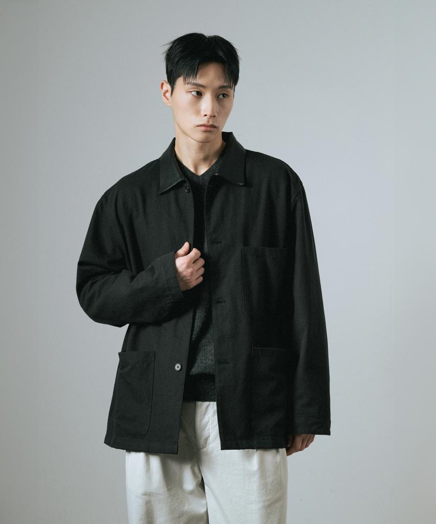 Whagi Leather Collar Coverall Jacket (Black)