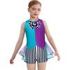 Girls Mad Costume: Sleeveless Stripes Checkerboard Bow Knot Tutu Bodysuit for Fairytale Tea Party Dress Up