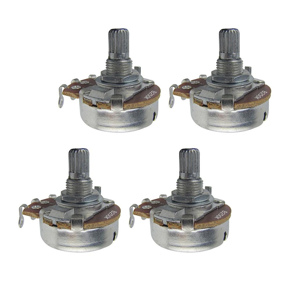 FLEOR 4PCS Guitar Potentiometers Volume Tone 18-spline Pots A250K/ B250K/ A500K/ B500K Long / Short Shaft Choose Guitar Parts