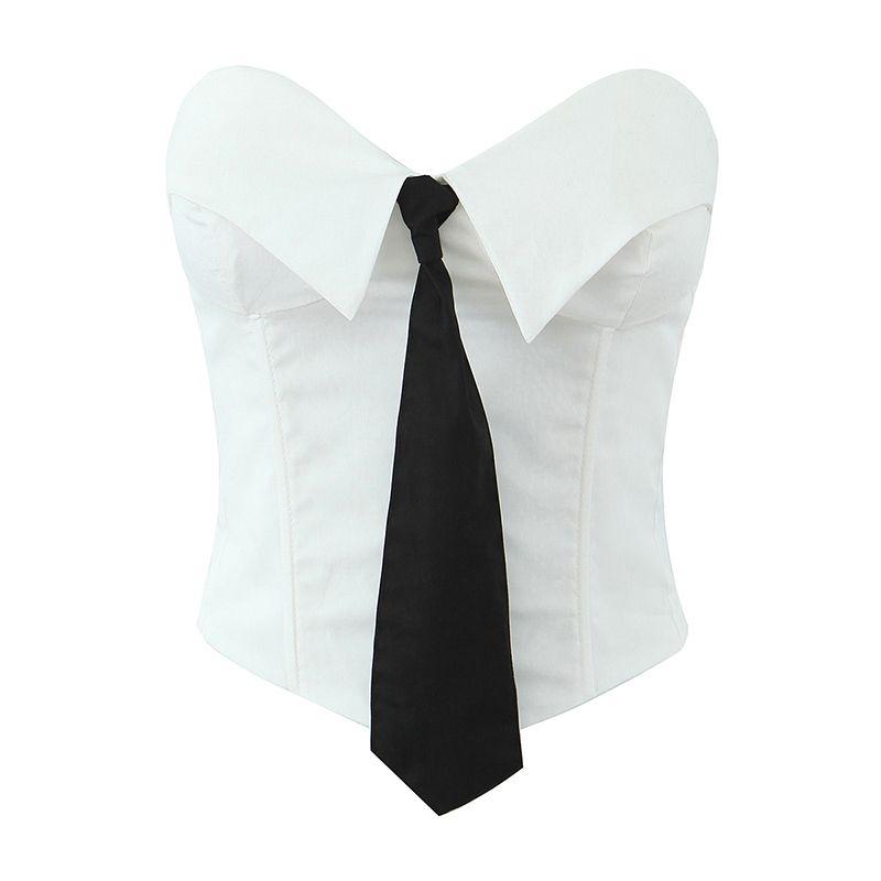 

Sexy Gao Zhi Female Guizio American Sexy Flanging Tie Chest-Wrapped Vest Street Slim Fit Tube Top Small Top White Tie Headwear S