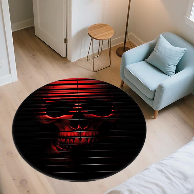 Red and Black Skull,Round Area Rug,Carpet Rug for Living Room Bedroom Sofa Playroom Decor,Non-slip Floor Mat