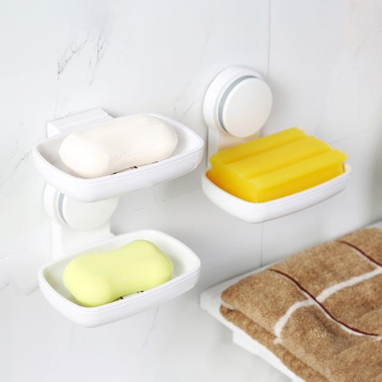 Wall Mounted Soap Dish for Shower Suction Cup Bar Soap Holder Self Draining Removable Sponge Holder for Bathroom Bathtub Kitchen Sink