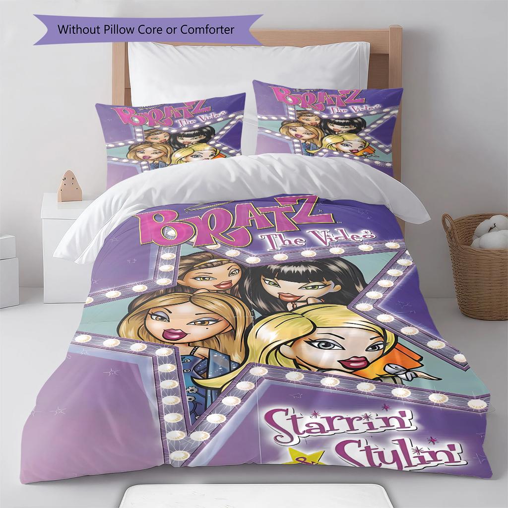 Bratz Pattern Bedding,Quilt Set Quilt Cover Pillowcase Home Birthday Gift (1 * duvet cover + 2 * pillowcase, without core)
