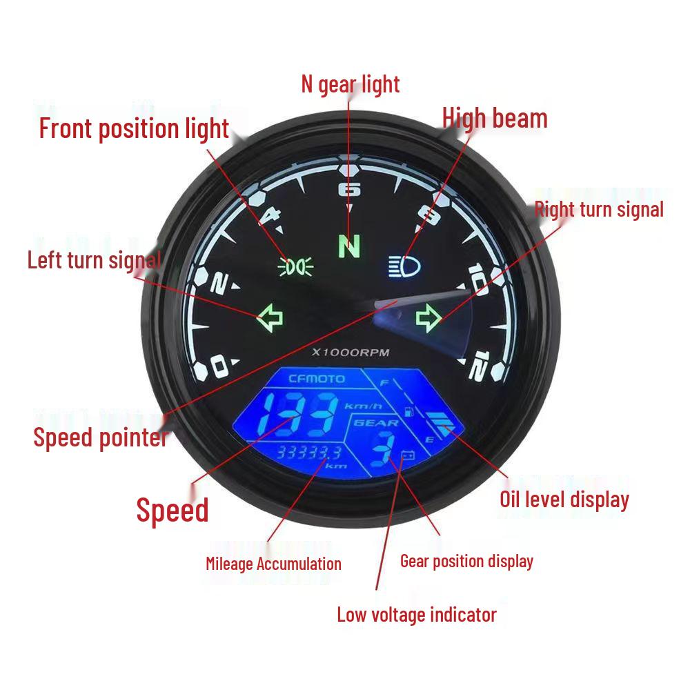 Universal Motorcycle LCD Speedometer Odometer Tachometer with Oil Gauge