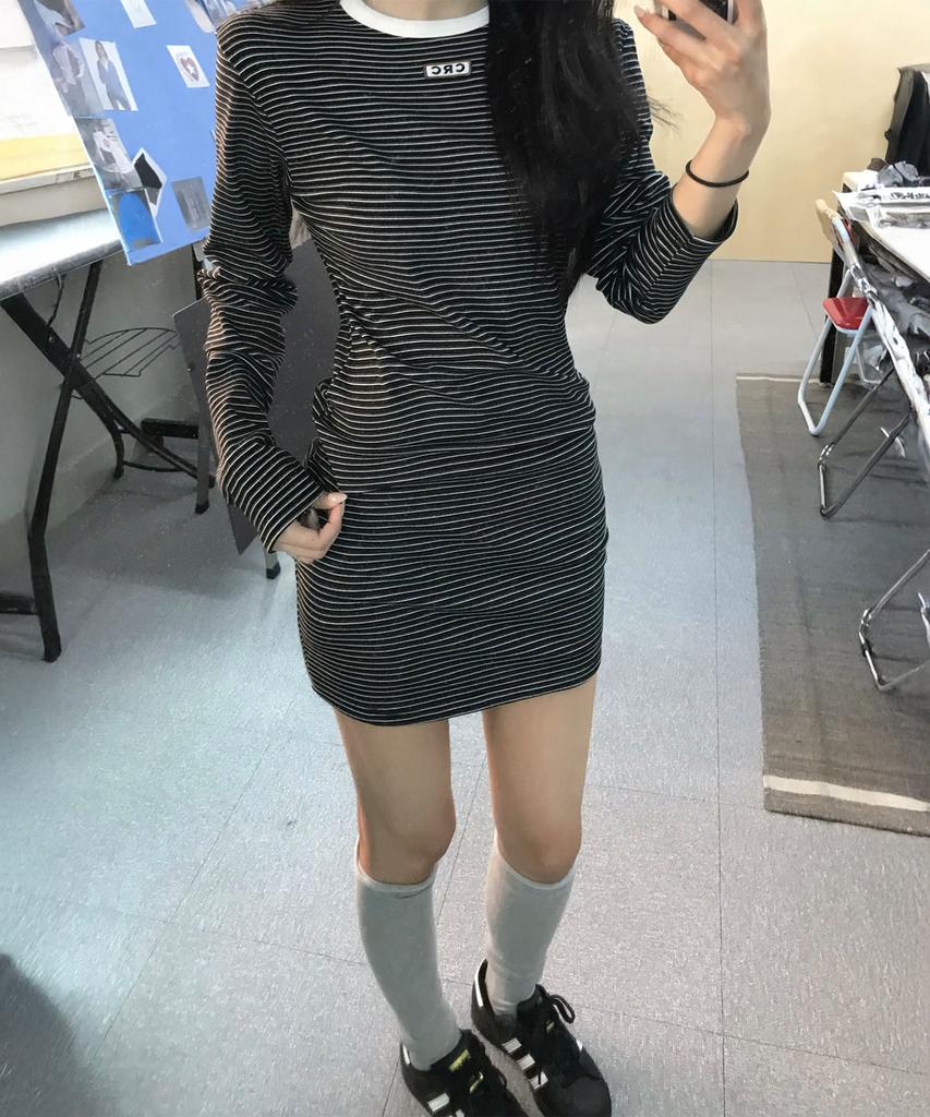 Cotton Rivers Club Striped Mini Dress (Black)