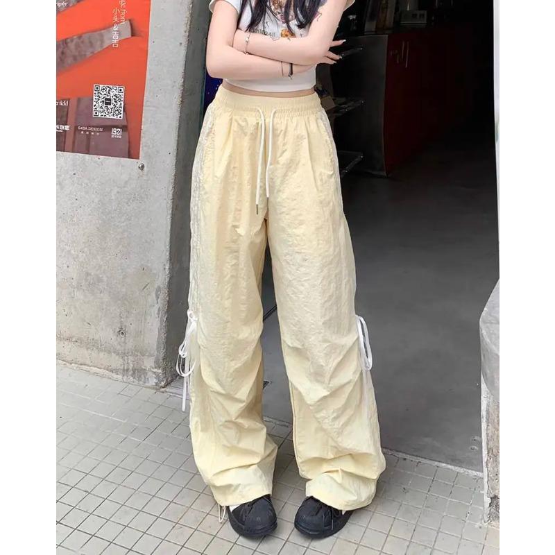 Oversized Striped Cargo Y2k Spodnie Damskie Harajuku Casual Sweet Bow Baggy Letnie Szerokie Nogawki Cienkie Spodnie Amerykański Styl Ulica