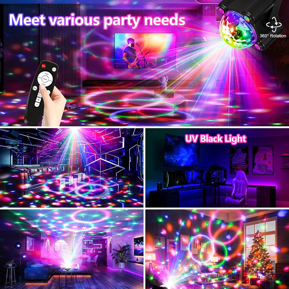 Disco Ball LED Party Night Lights Sound Activated Strobe DJ Stage Lighting For Indoor Room Outdoor Dance Christmas Decor