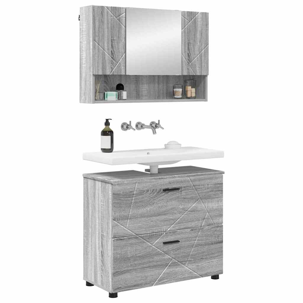 Bathroom Furniture Set 2 Pcs Grey Sonoma Plywood and Metal