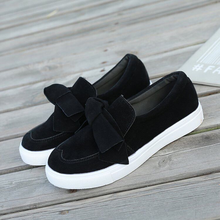 Women's Plus-size Flat Loafers, Spring/autumn 2026, Bow-knot Low-cut Single Shoes, Thick-soled Casual Slip-on Shoes.
