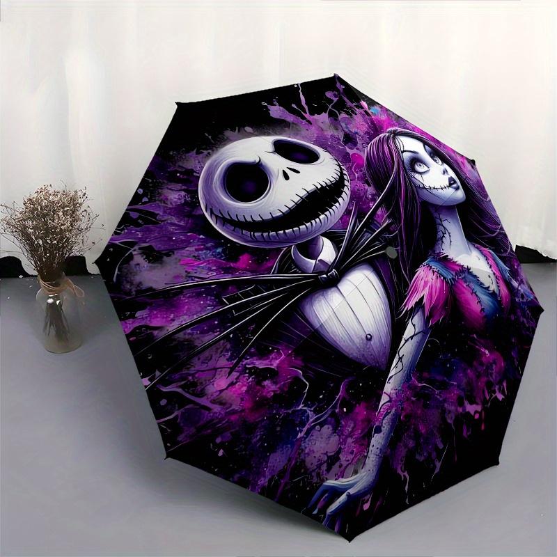 Jack Skellington, Sally Automatic Opening and Closing Umbrella, Compact Travel Umbrella, Lightweight and Portable, Suitable for Beach Commut