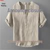 Men's Summer V-Neck Linen T-Shirt - Short-Sleeve, Loose Fit, Retro Chinese Style