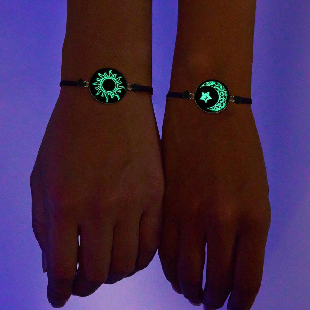 Luminous Braided Rope Couple Bracelets for Lovers Sun Moon Butterfly Glow In the Dark Chains Noctilucent Jewelry Gift