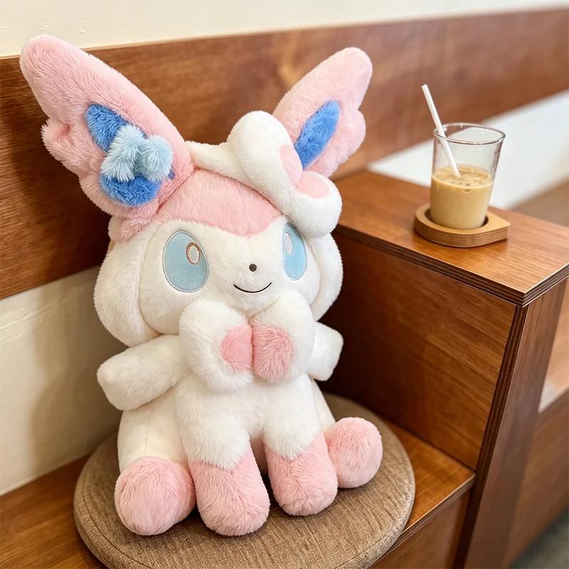 Sitting Pose Sylveon Plush Toy Huggable Soft Fluffy Stuffed Anime Doll Japanese Style Throw Pillow Sofa Bed Home Decor Gifts