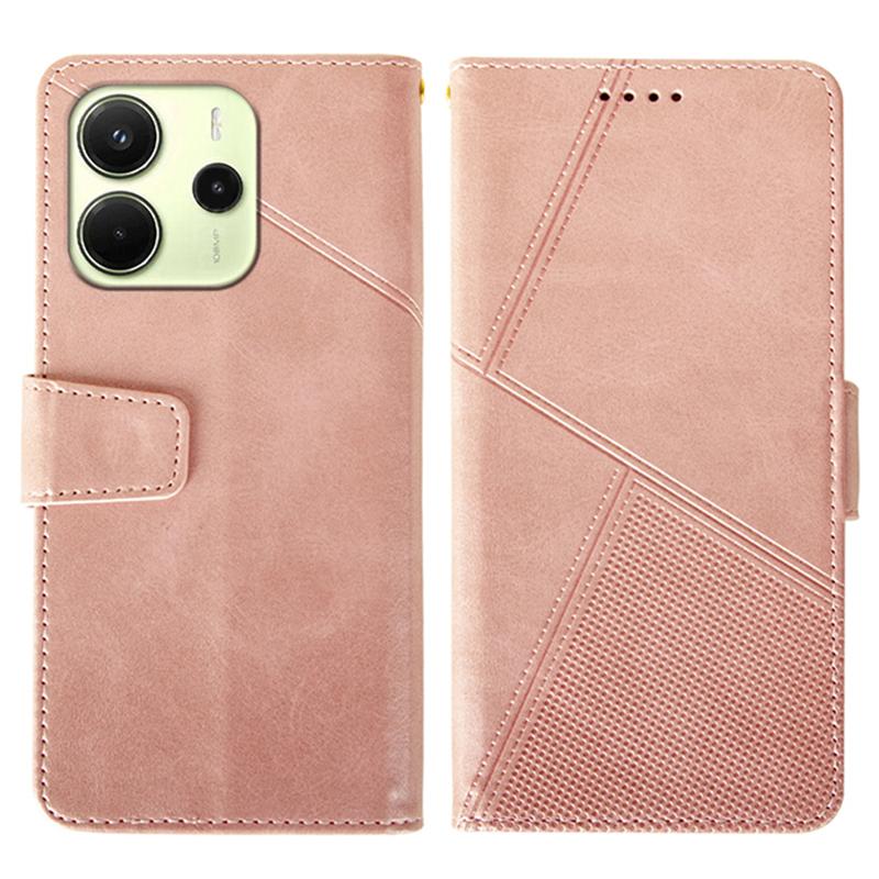 Für Xiaomi Redmi Note 14 4G (164,84 mm) Hülle Leder Geldbörse Handyhülle Ständer Kalbsleder Textur