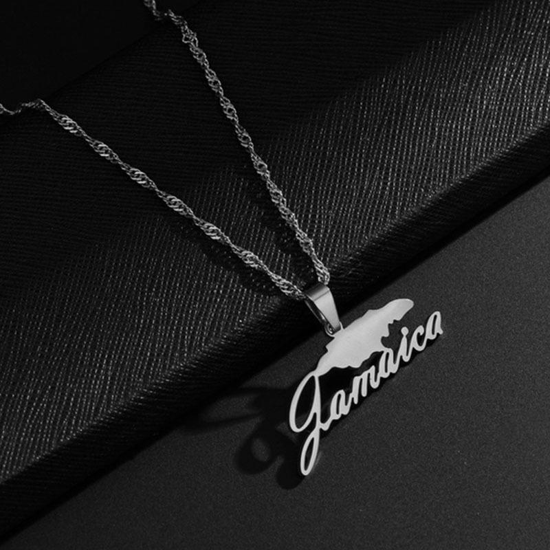 

Модное титановое ожерелье с картой Ямайки: Этнические геометрические подвески