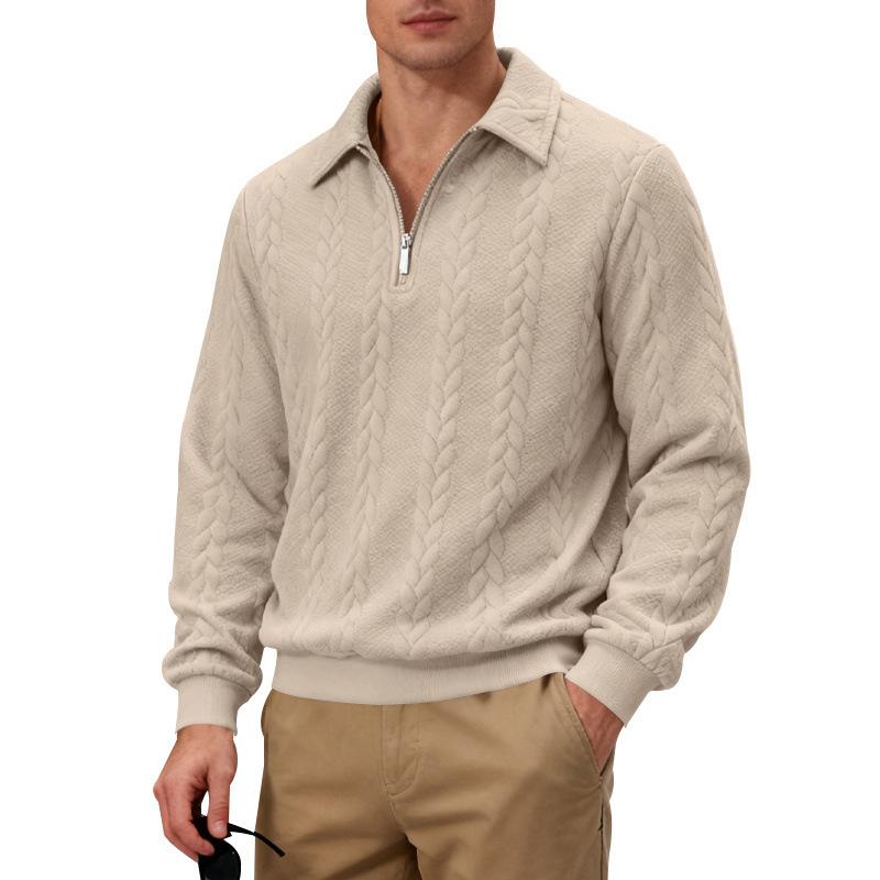 

Весенне-осенняя новая мужская повседневная простая текстурированная толстовка-ПОЛО с длинным рукавом для работы S хаки