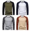 Autumn Winter Men Bottoming Top Slim Fit Patchwork O Neck Pullover Stretchy Long Sleeves Mid Length Fitness Exercise Daily Wear Shirt