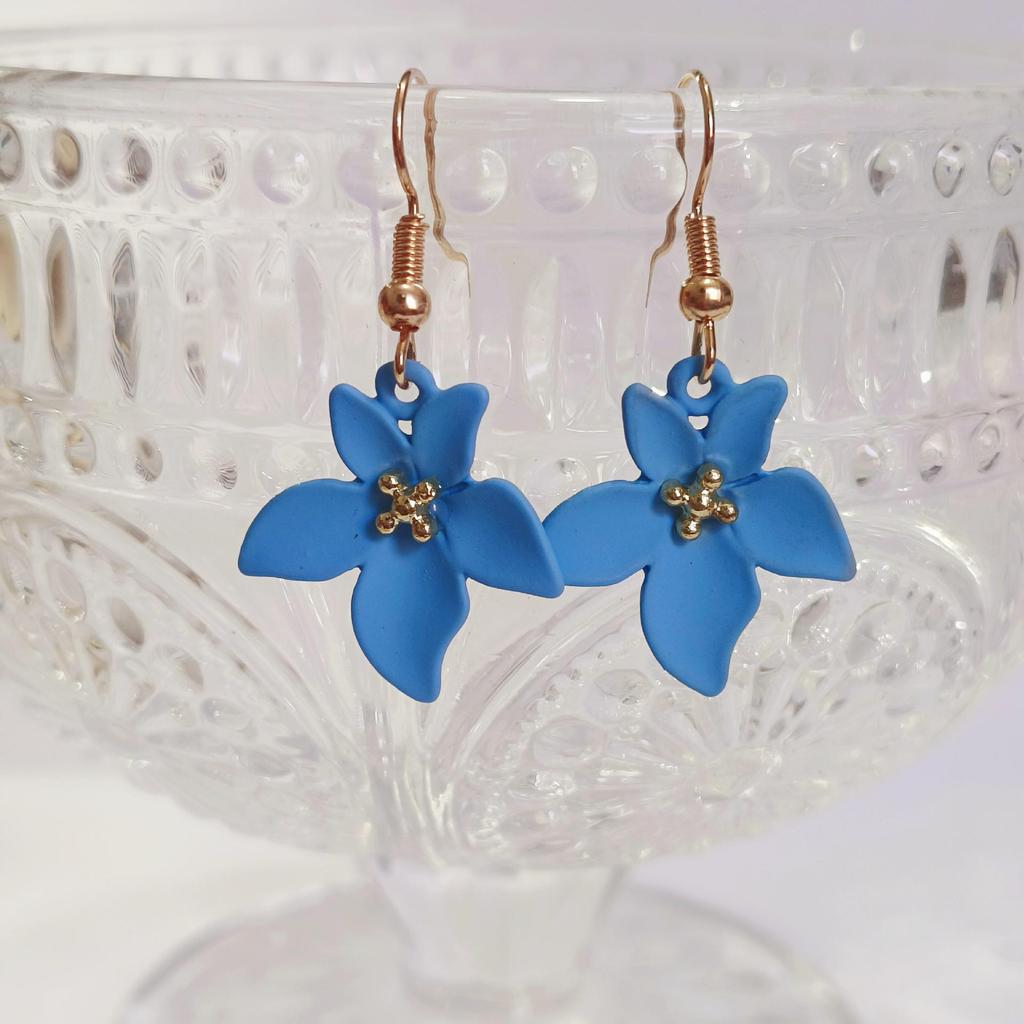 Trendy Blue Flower Ear Hooks: Japanese & Korean Simple Design Niche Fashion Earrings