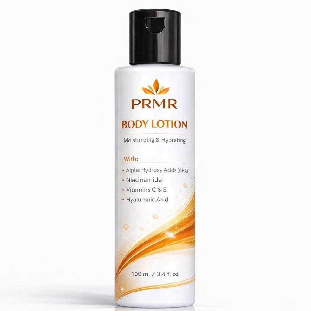 

PRMR Body Lotion Moisturizing & Hydrating with AHA, Niacinamide, Vitamin C & E – Lightweight Daily Skin Care Lotion 100ml 100ml белый