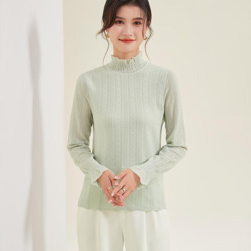 Women's Spring Lace-Trim Knit Sweater with Wool & Silk Blend