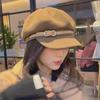 2024 Autumn/Winter Women’s Retro Octagonal Newsboy Hat with Belt Buckle - Japanese Style Face-Framing Duckbill Cap.