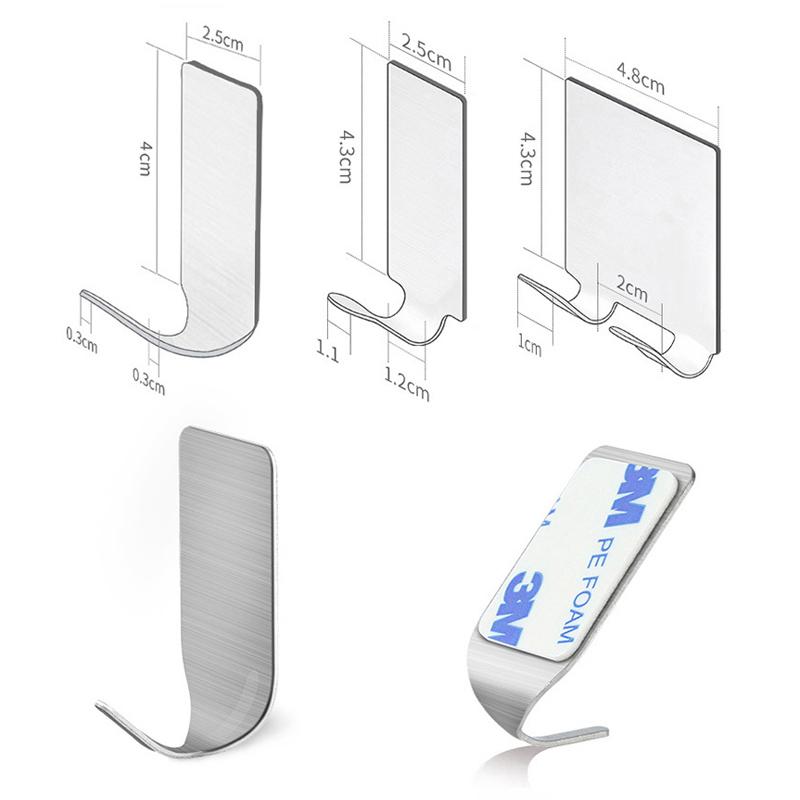 Self Adhesive Wall Hook Bathroom Kitchen Wall Door Hook Stainless Steel Hook Hanger Door Hanger Hook Holder Hat Key Towel Hooks