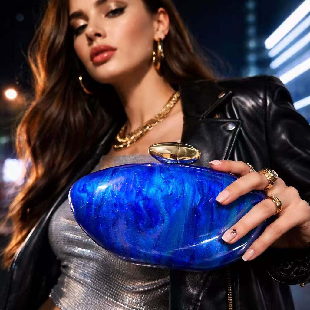Transparent Bag Women S Fashion Trend Bullet Acrylic Simple Dinner Bag Clutch Bag Women синий