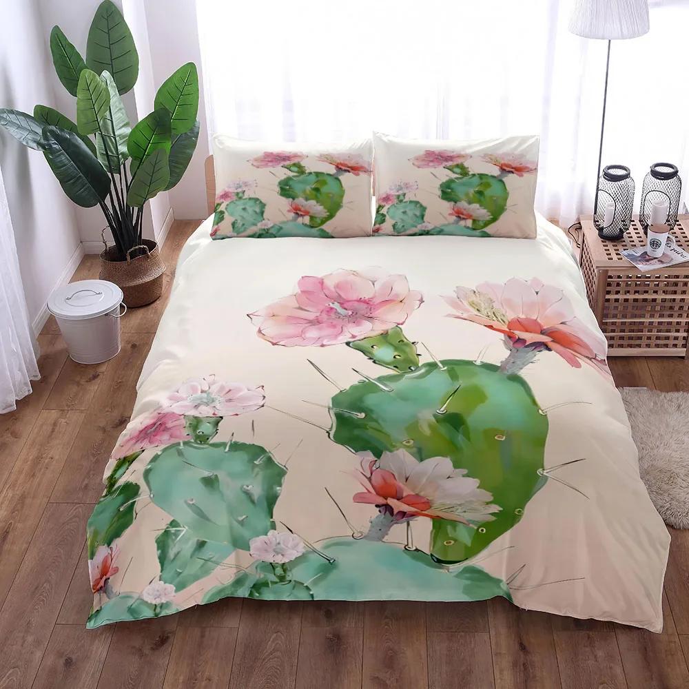 Rosa Kleines Bonsai-Stil Bettwäscheset Digitale Kunst Sukkulente 3D Bettbezugset King Queen Double Full Twin Einzelgröße Für Schlafzimmer