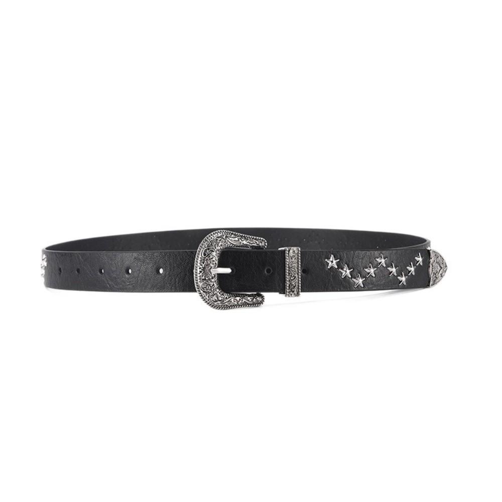 Solid Color Western Studded Belt Rivet Star Waistband Fashion Y2K Punk Belt Music Festival