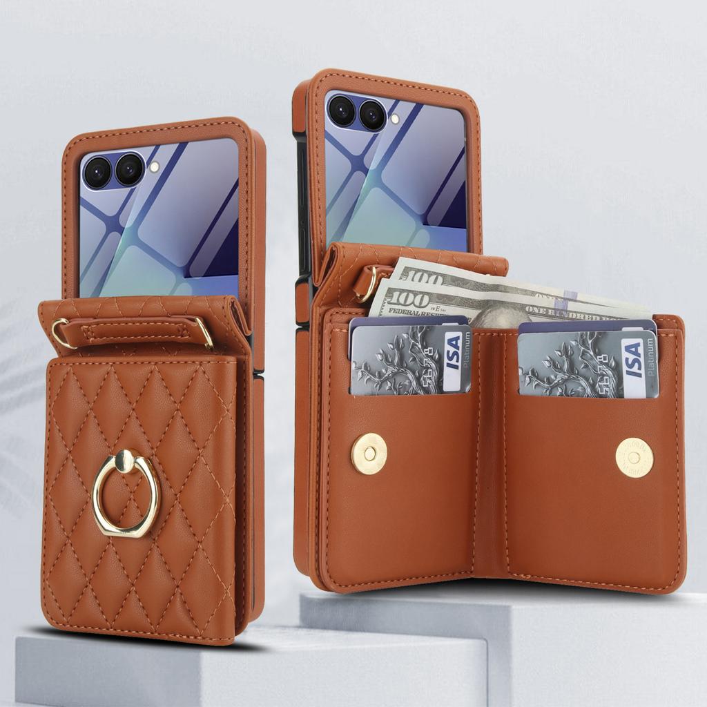 Luxury Crossbody Ring Holder Cards Solt Wallet Flip Leather Phone Case For Samsung Galaxy Z Flip 7 6 5 4 3 Long Lanyard Cover