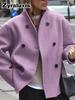Women's Wool Overcoat - Plus Size Sherpa Lined Coat for Fall Winter Casual Wear