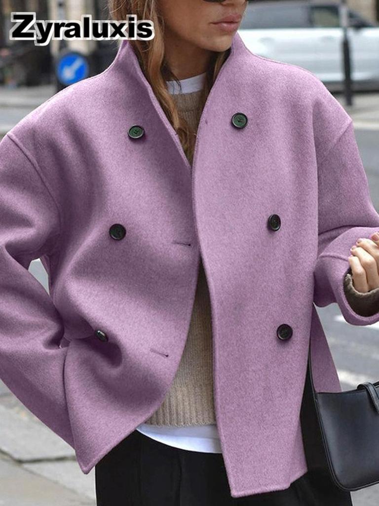 Women's Wool Overcoat - Plus Size Sherpa Lined Coat for Fall Winter Casual Wear