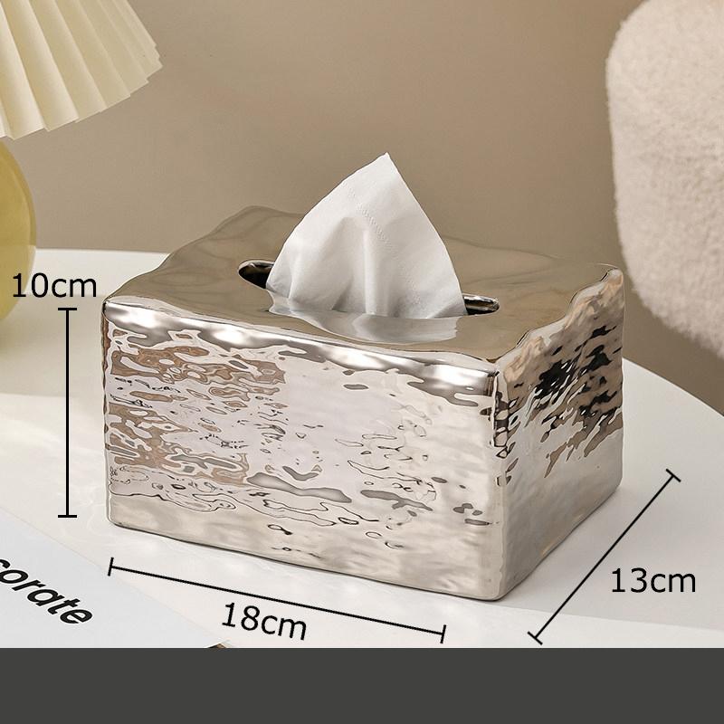 Water Ripple Ceramic Tissue Box Coffee Table Desk Decoration Minimalism Silver-plated Tissue Box Bedside Table Paper Towel Case