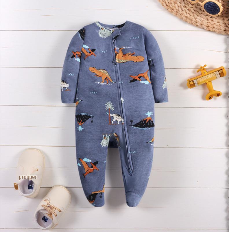 Newborn Long Sleeve Bodysuit with Double Zipper for Easy Change - Autumn/Winter Belly Protection, Prevents Chills