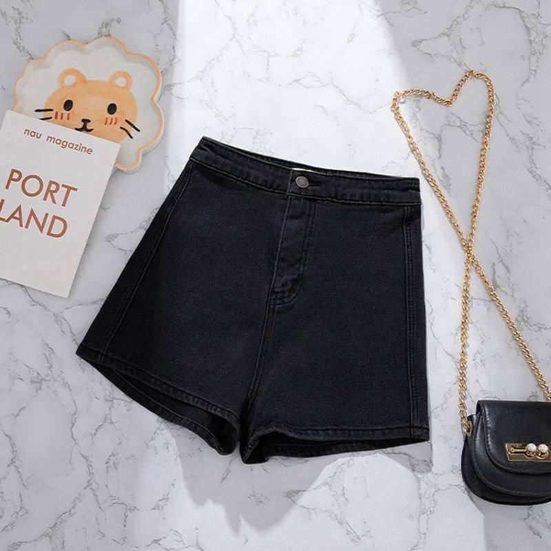 High-Waisted Slim Fit Black Denim A-Line Shorts for Women S чёрный
