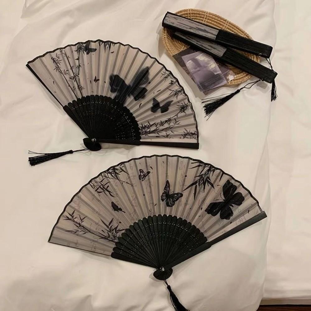 Wooden Handle Hand Fold Fan Chinese Style Classical Dance Fan Decorative Fan  Dance Props