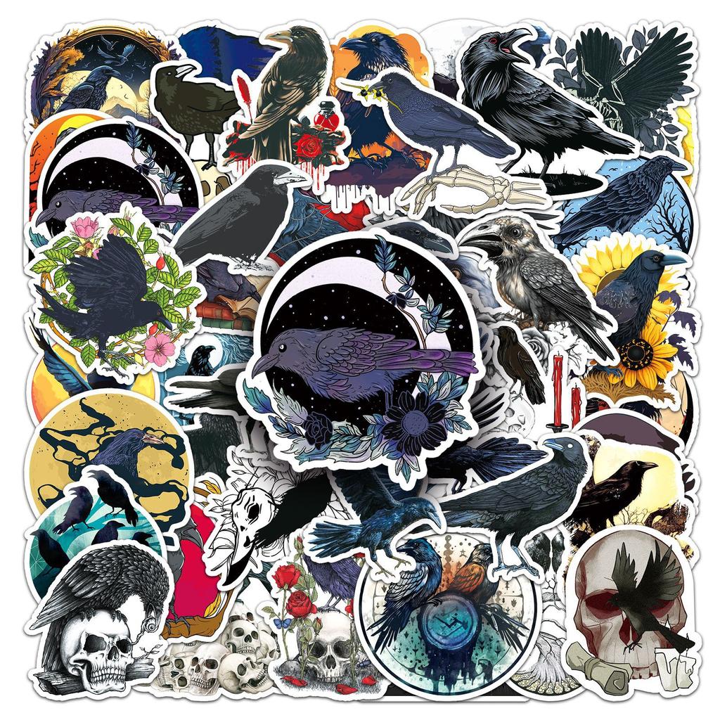 50 Corbeau Gribouillage Personnalité Magie Sorcière Décoration Créative Coque de Téléphone Autocollants Valise Imperméable