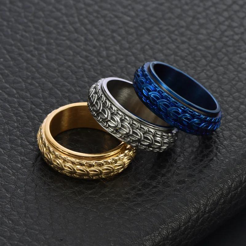 Dragon Scale Anxiety Ring for Men Women Cool Black Blue Gold Plated Snake Dragon Scales Spinner Ring 2025