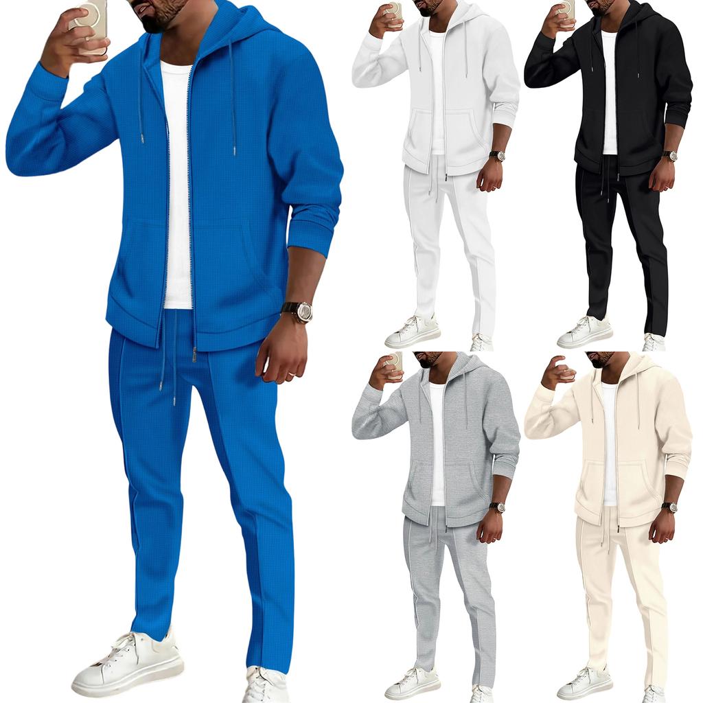 Men  Leisure  Splicing  Knitting  Zipper  Cardigan  Sweater  Set