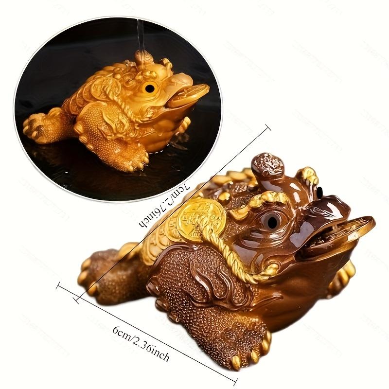 1pc Color-Changing Golden Toad Tea Pet - Resin Three-Legged Frog Figurine with Flowing Water Feature, Intricate Golden Accents & Red Gemstone Eyes