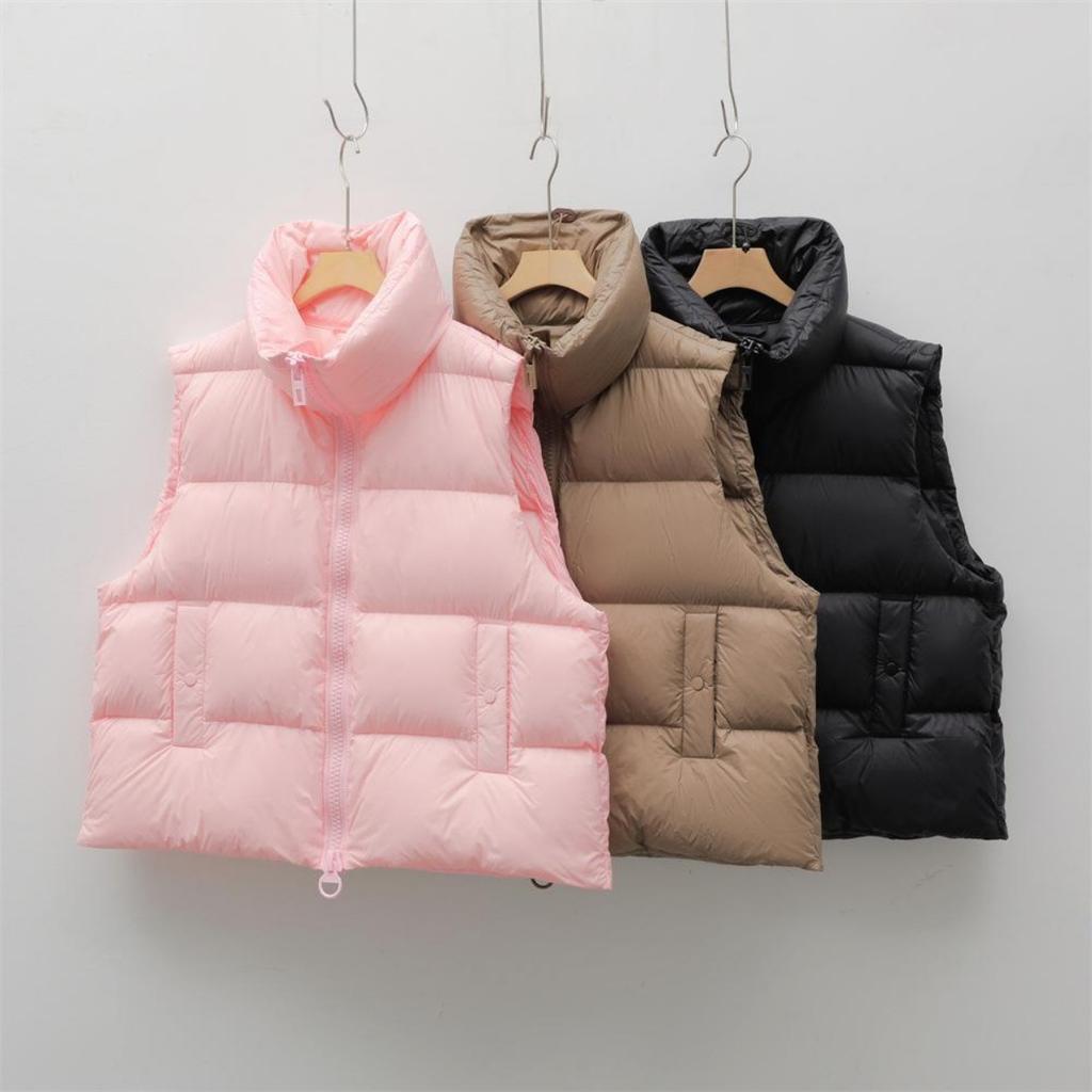 Feder 90 Weiße Gänsedaune Einfache und vielseitige Herbst- und Winter-Neuheit Einfarbige Weste Warme Daunenweste Damen