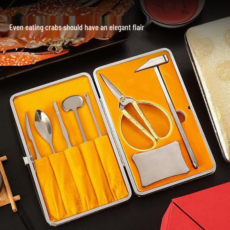 Golden Dragon & Phoenix Crab Eating Tool Set (8-Piece)
