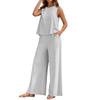 Fashion Ladies Solid Color Elegant Two Piece Round Neck Vest And Wide Leg Pants Suit Women's Clothing