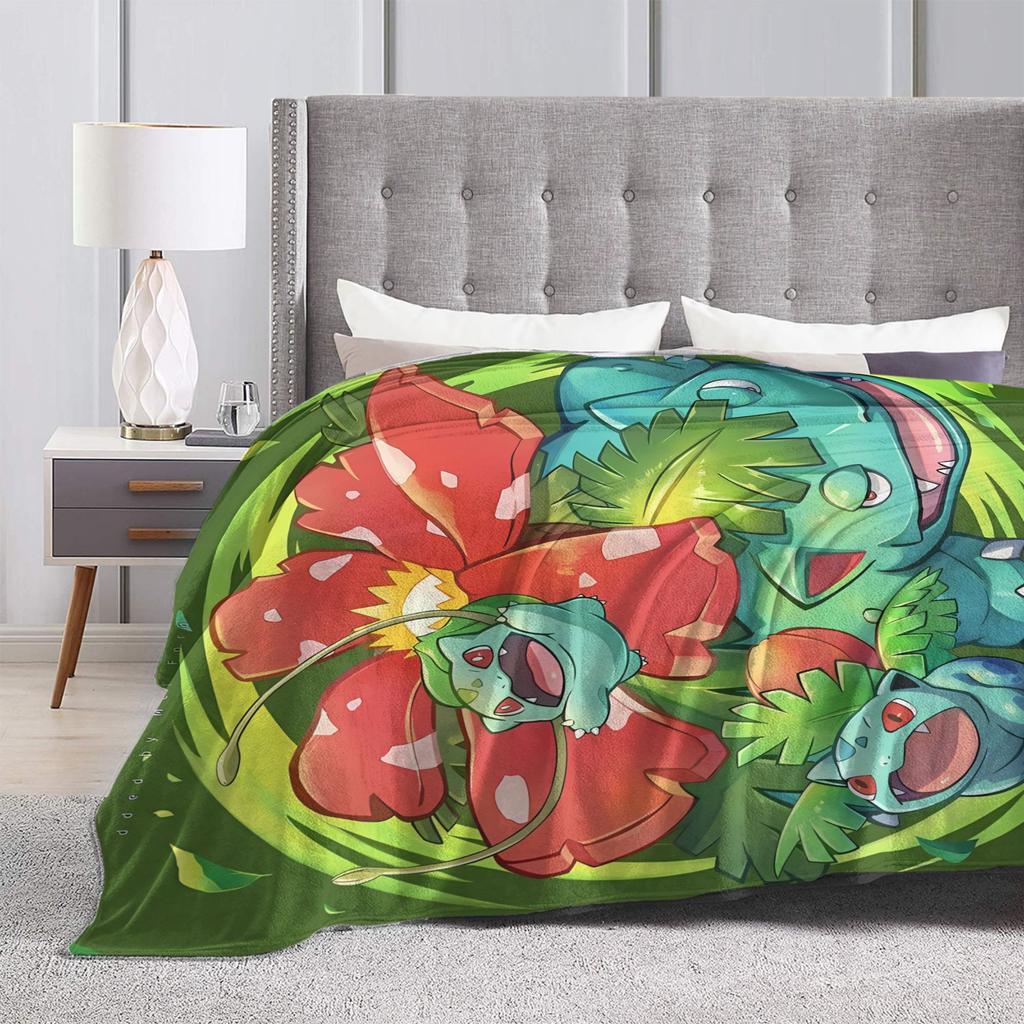 Bulbasaur Giant Flower Manga Plush Blanket Children Flannel Throw Blanket For Outdoor Super Soft Customized Bedspread Gift