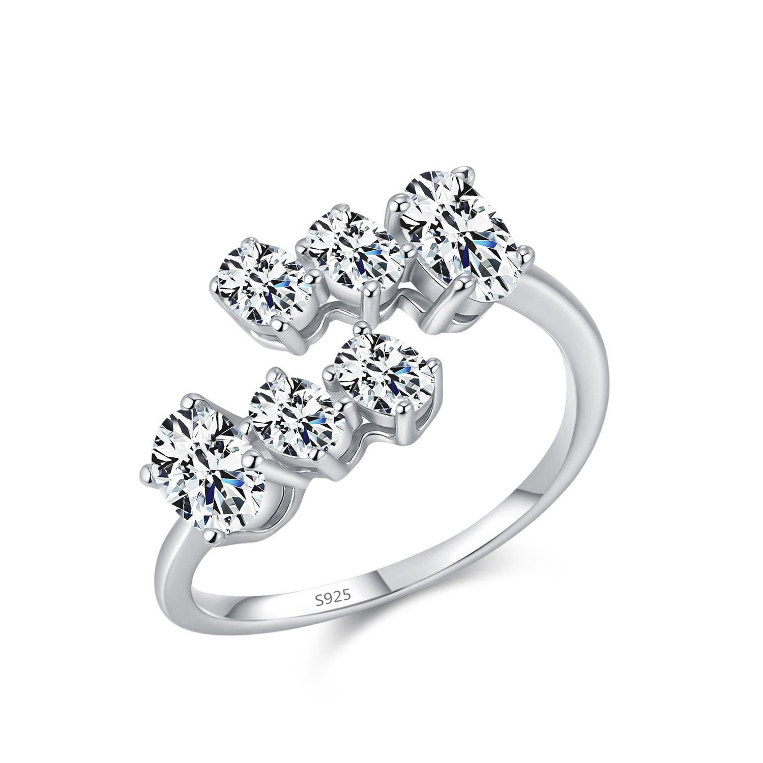 S925 Sterling Silver Oval Double Row Diamond Women s Adjustable Fashion Ring Size 9