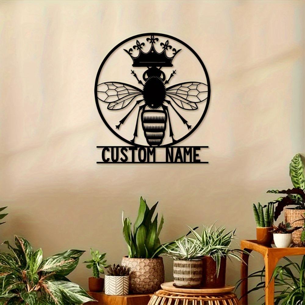 Metal Wall Art Bee Family Name Sign Rustic Home Decor Indoor Outdoor Gift Sculpture