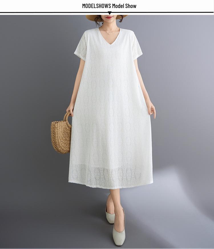 2026 Korean Style V-Neck Plus Size Lace Travel Resort Dress for Women