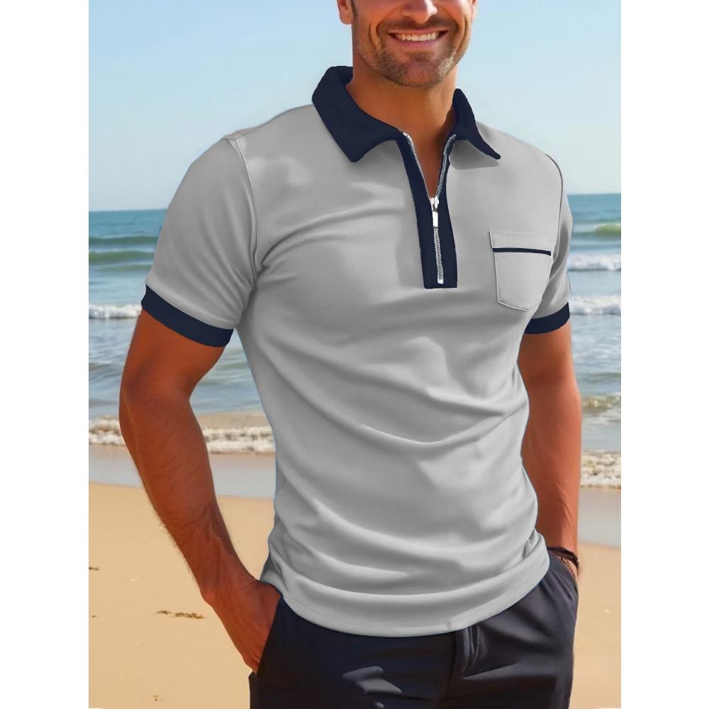 Men's European and American Pocket Fashion Casual Slim Fit Lapel New Polo Shirt
